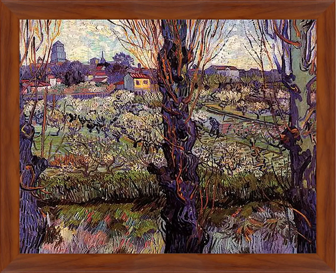 Картина в раме - Orchard in Blossom with View of Arles. Винсент Ван Гог