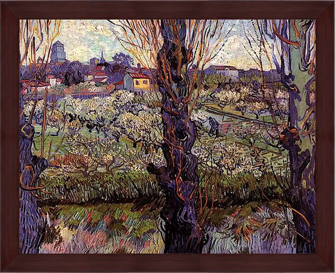 Картина в раме - Orchard in Blossom with View of Arles. Винсент Ван Гог