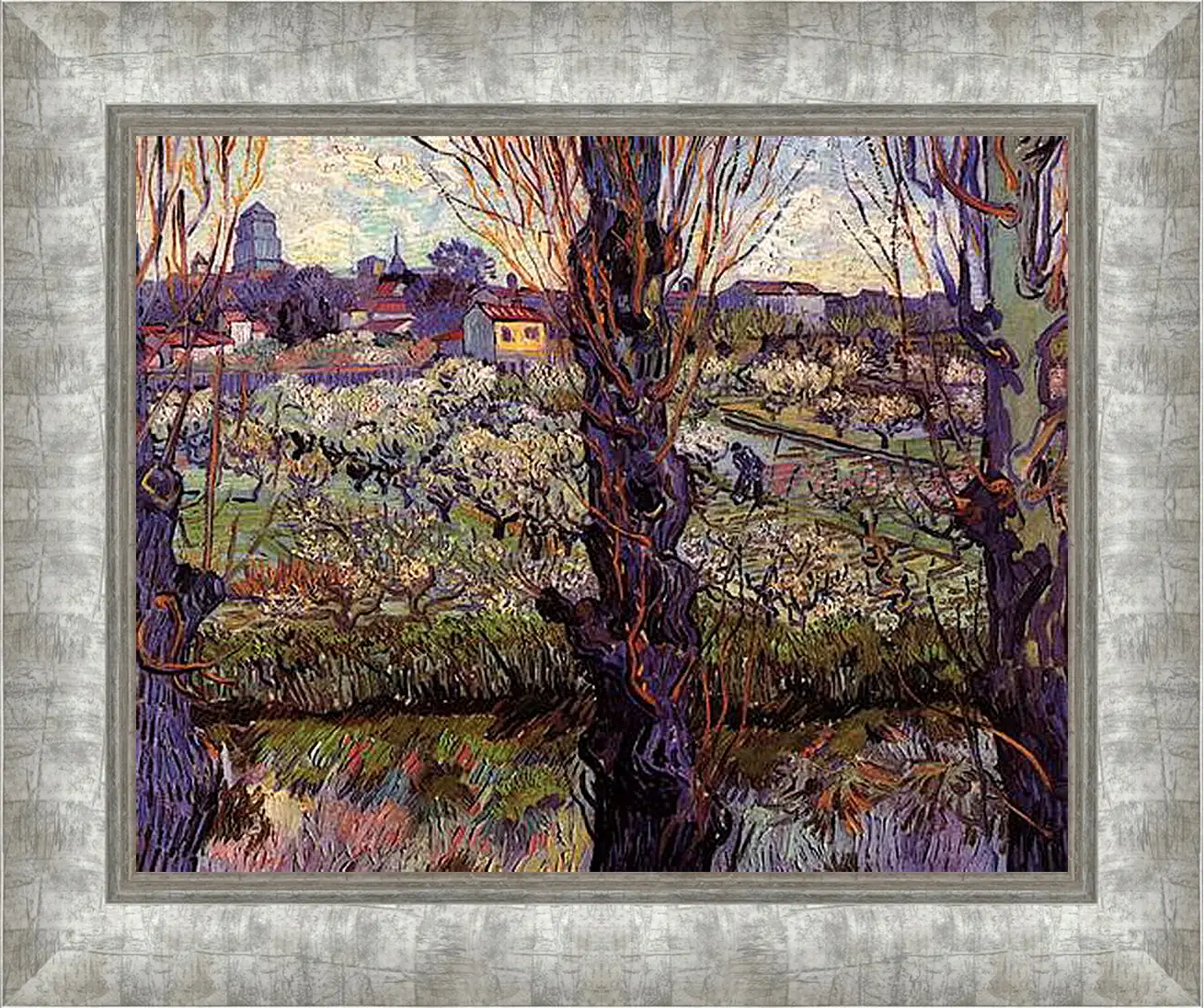 Картина в раме - Orchard in Blossom with View of Arles. Винсент Ван Гог