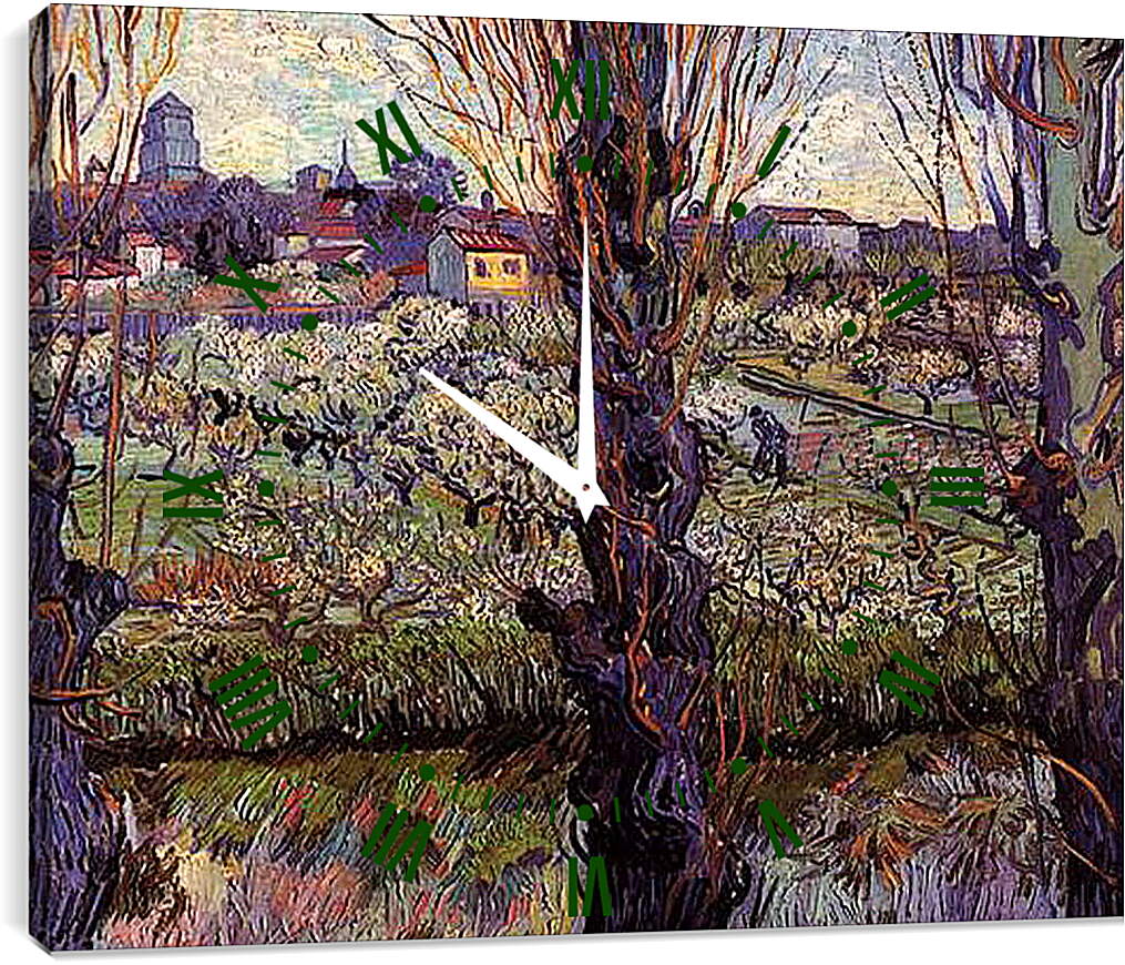 Часы картина - Orchard in Blossom with View of Arles. Винсент Ван Гог