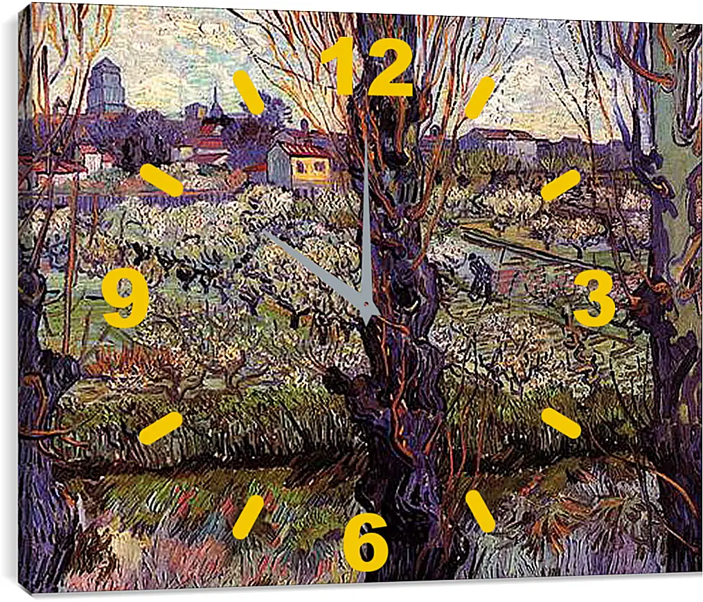 Часы картина - Orchard in Blossom with View of Arles. Винсент Ван Гог