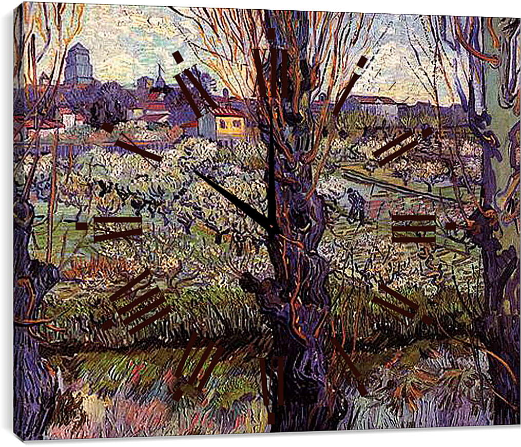 Часы картина - Orchard in Blossom with View of Arles. Винсент Ван Гог