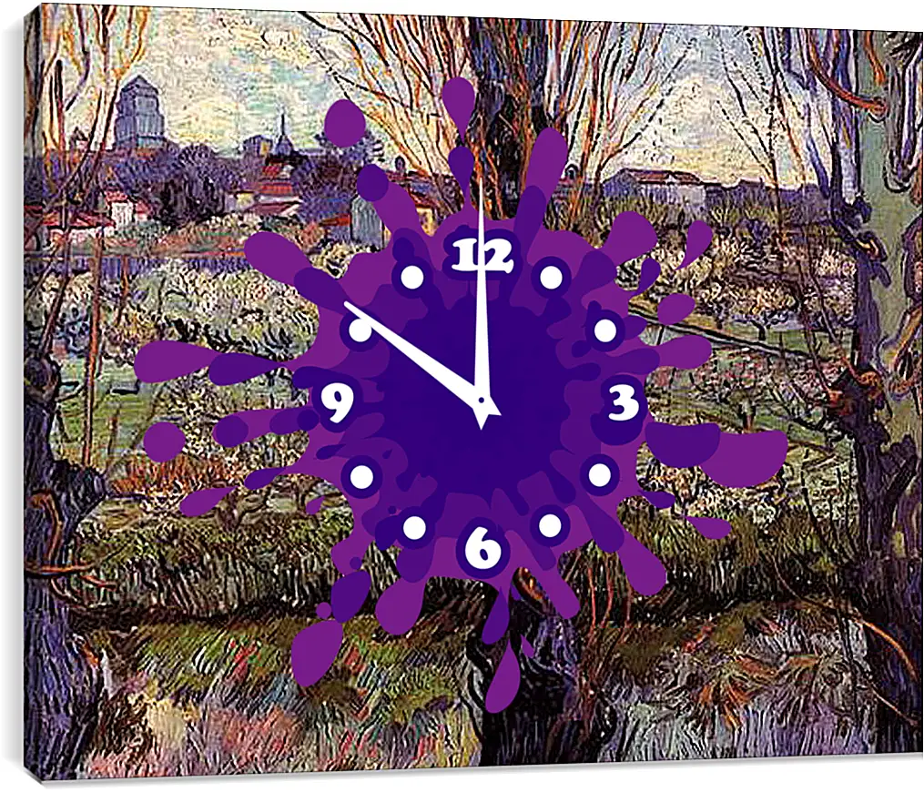 Часы картина - Orchard in Blossom with View of Arles. Винсент Ван Гог