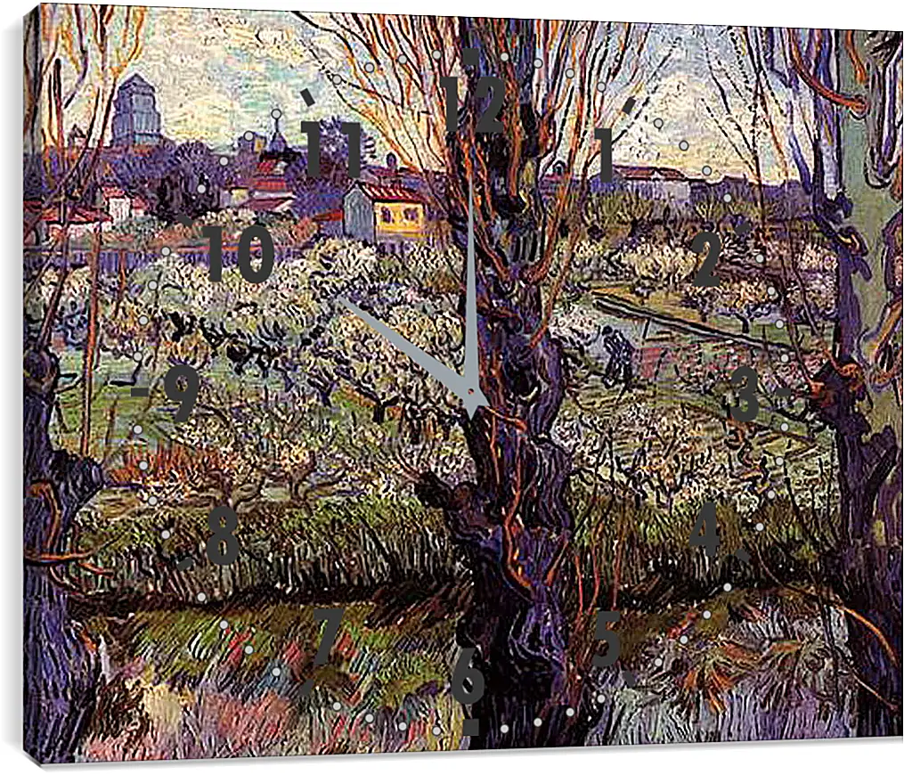 Часы картина - Orchard in Blossom with View of Arles. Винсент Ван Гог