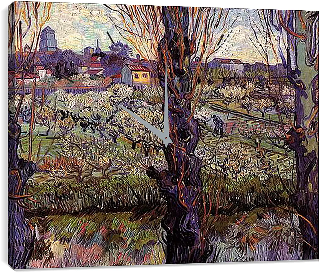 Часы картина - Orchard in Blossom with View of Arles. Винсент Ван Гог