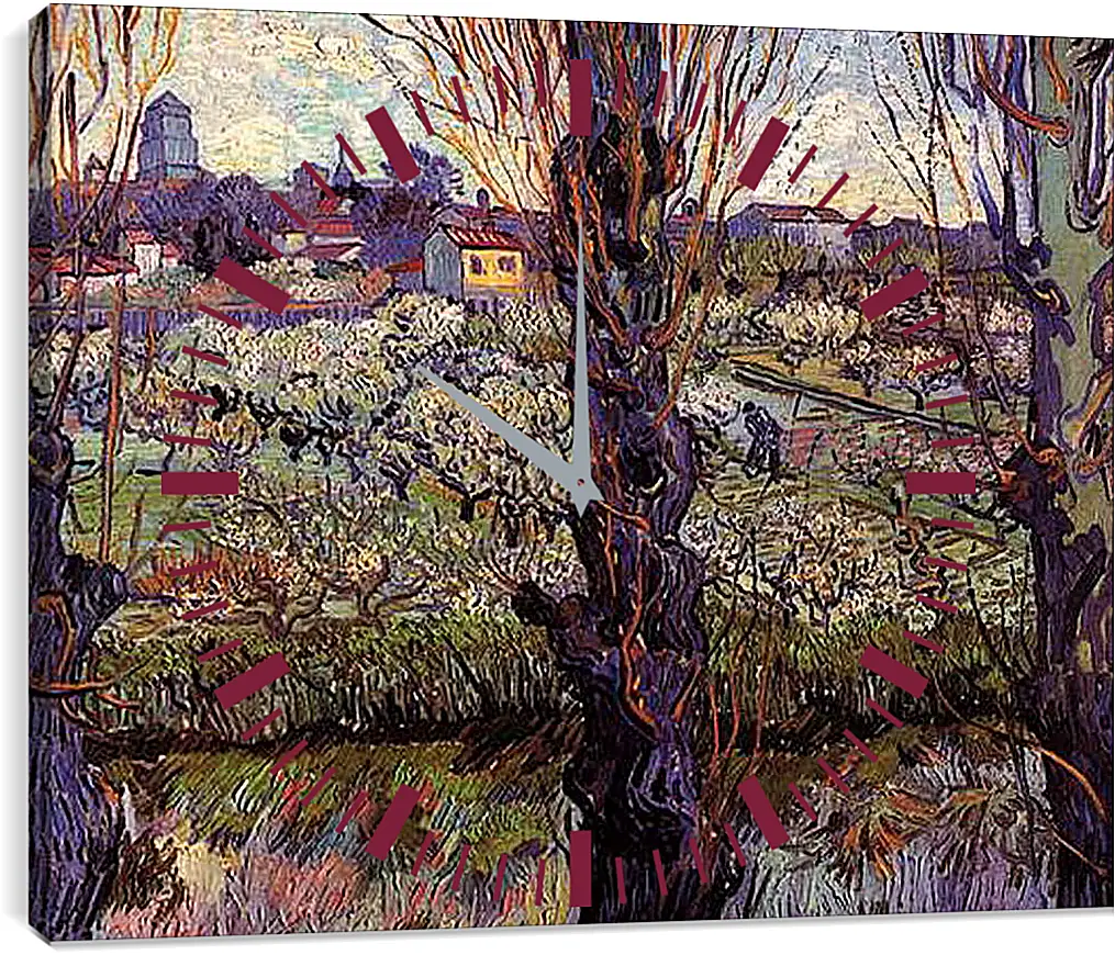 Часы картина - Orchard in Blossom with View of Arles. Винсент Ван Гог