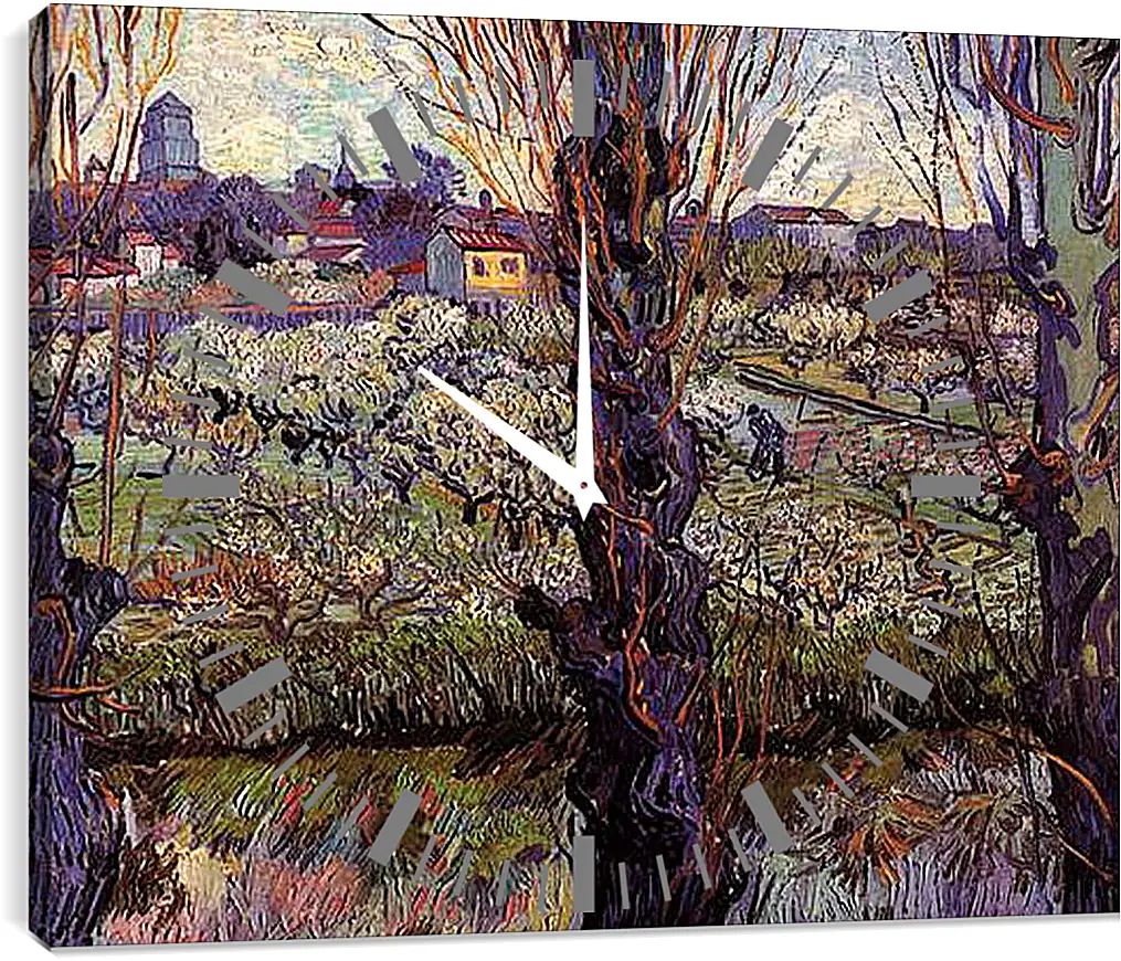 Часы картина - Orchard in Blossom with View of Arles. Винсент Ван Гог