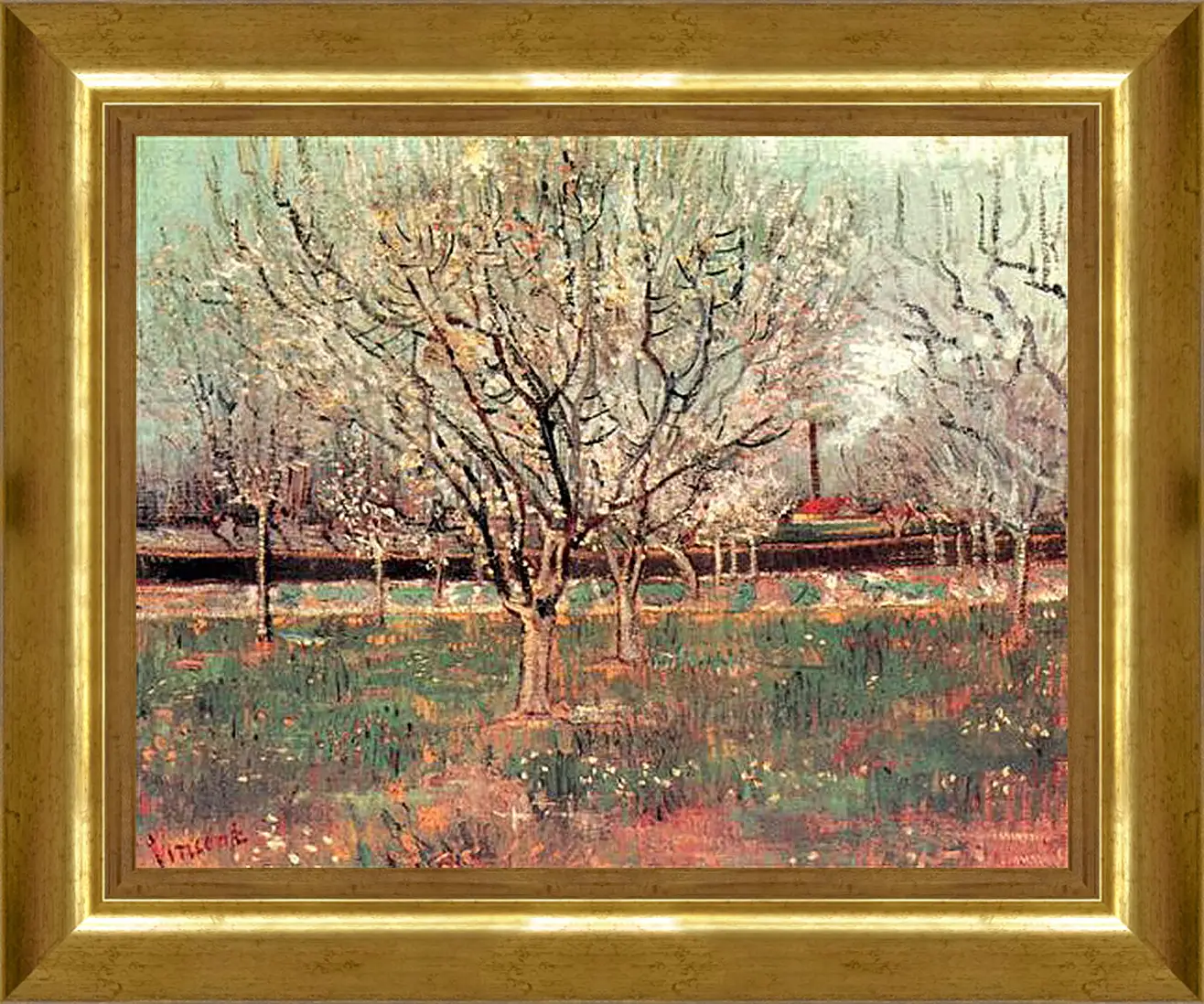 Картина в раме - Orchard in Blossom Plum Trees. Винсент Ван Гог