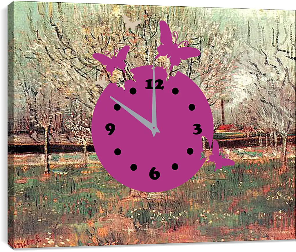 Часы картина - Orchard in Blossom Plum Trees. Винсент Ван Гог