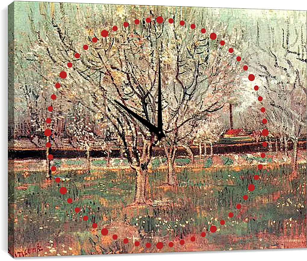 Часы картина - Orchard in Blossom Plum Trees. Винсент Ван Гог