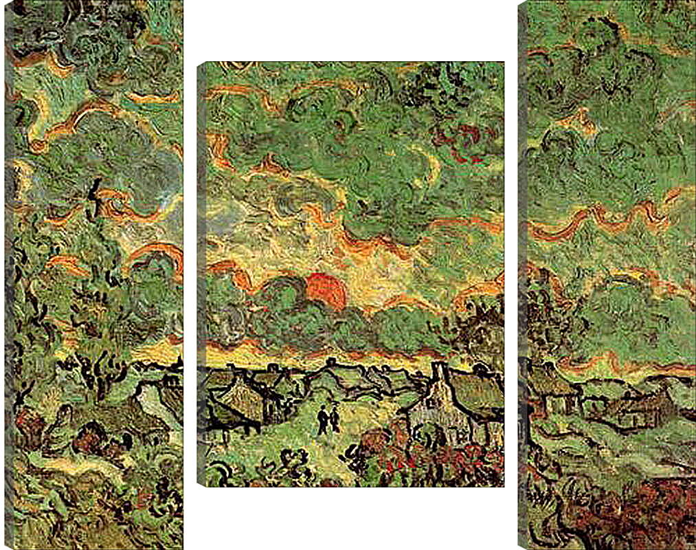 Модульная картина - Cottages and Cypresses Reminiscence of the North. Винсент Ван Гог