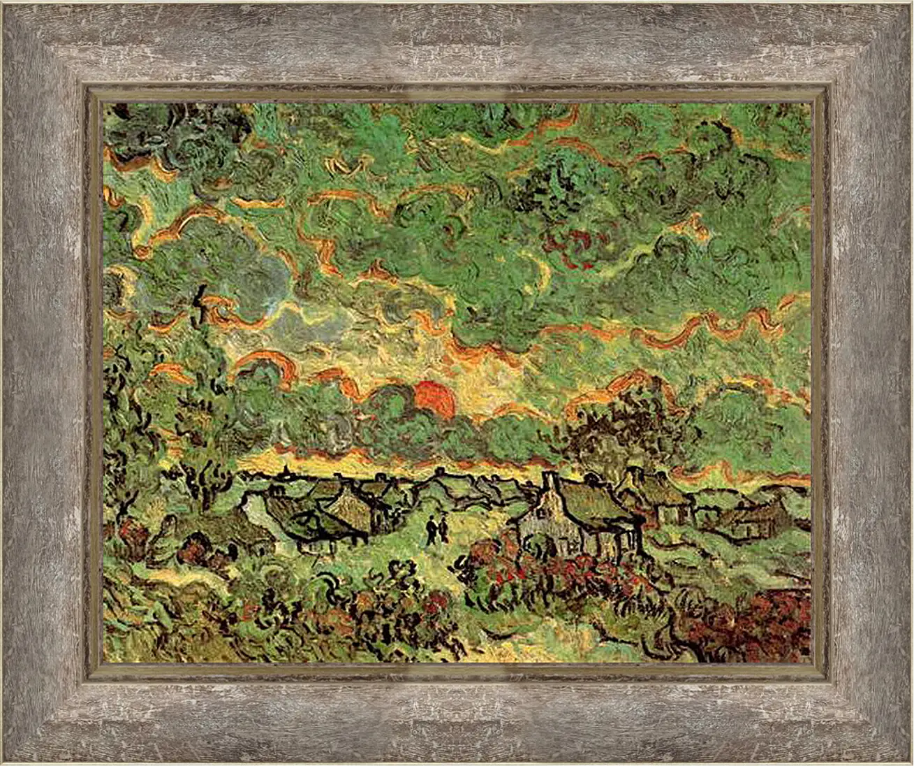 Картина в раме - Cottages and Cypresses Reminiscence of the North. Винсент Ван Гог