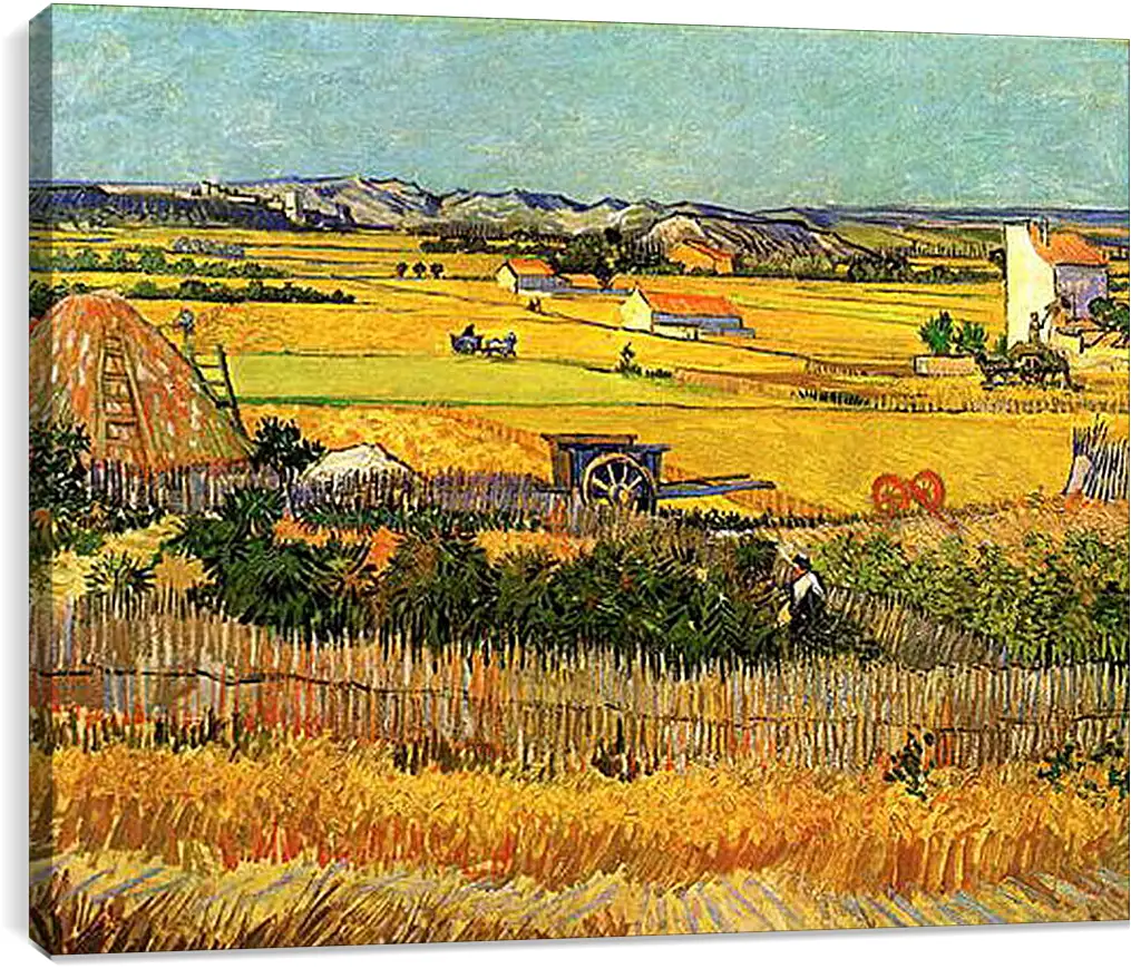 Постер и плакат - Harvest at La Crau, with Montmajour in the Background. Винсент Ван Гог