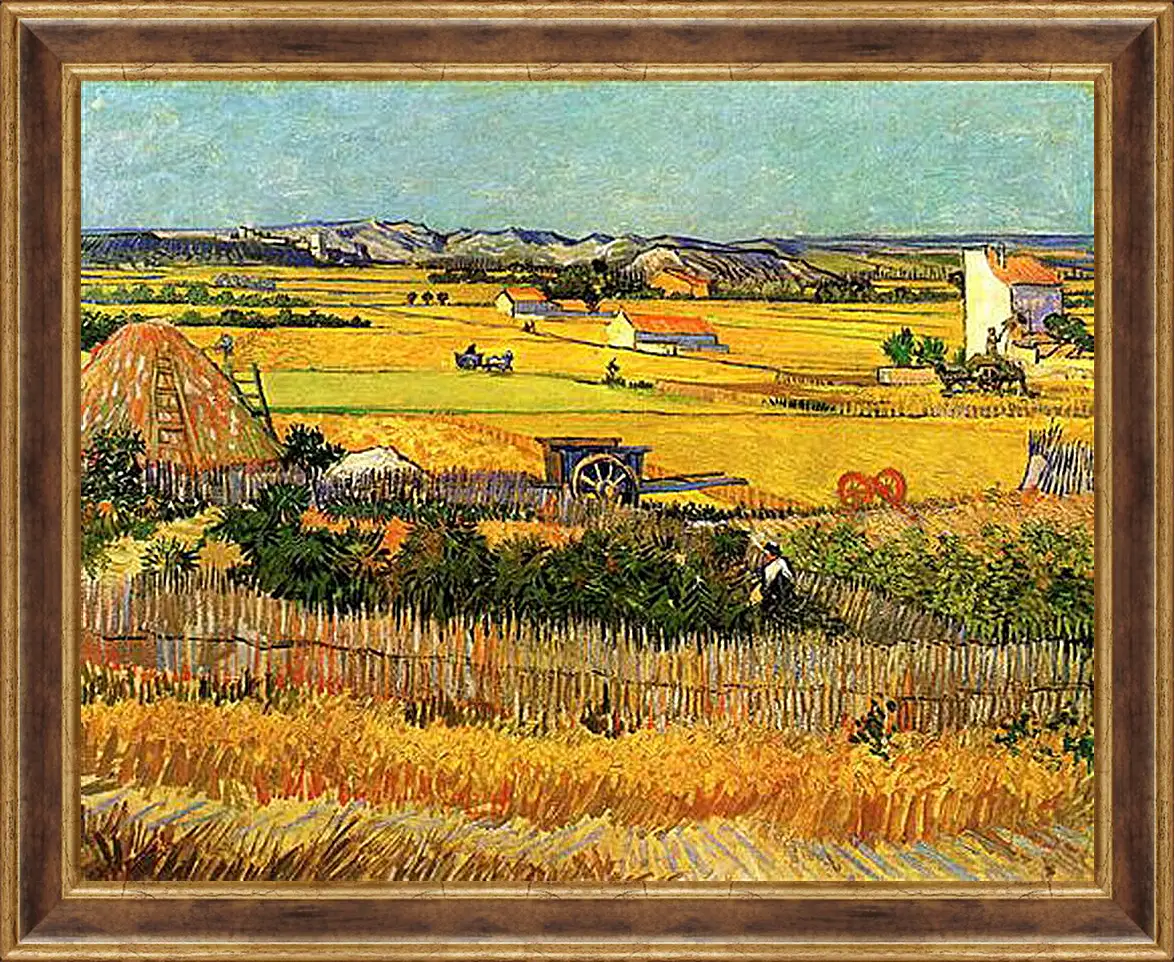 Картина в раме - Harvest at La Crau, with Montmajour in the Background. Винсент Ван Гог