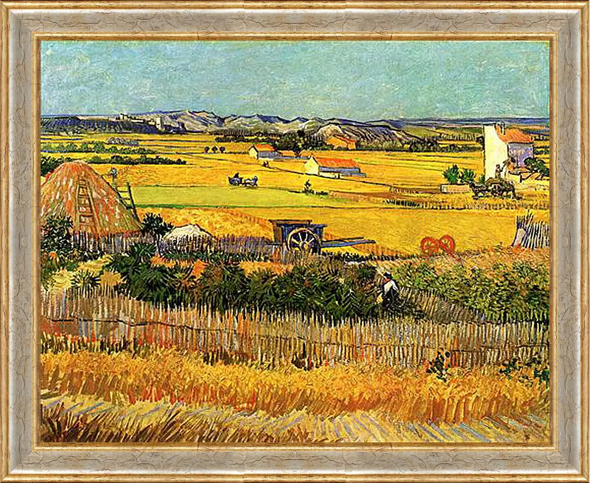 Картина в раме - Harvest at La Crau, with Montmajour in the Background. Винсент Ван Гог