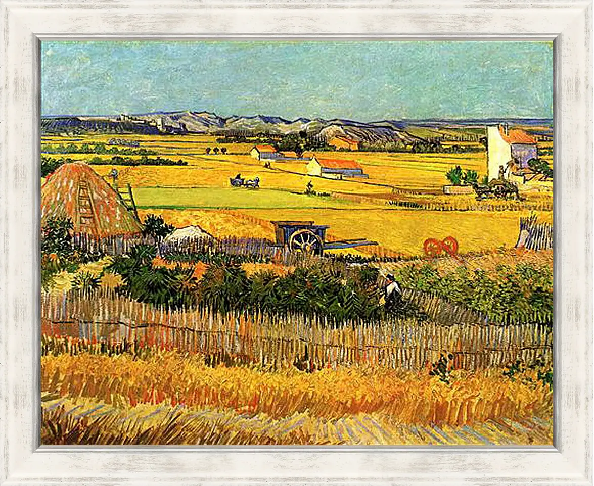 Картина в раме - Harvest at La Crau, with Montmajour in the Background. Винсент Ван Гог