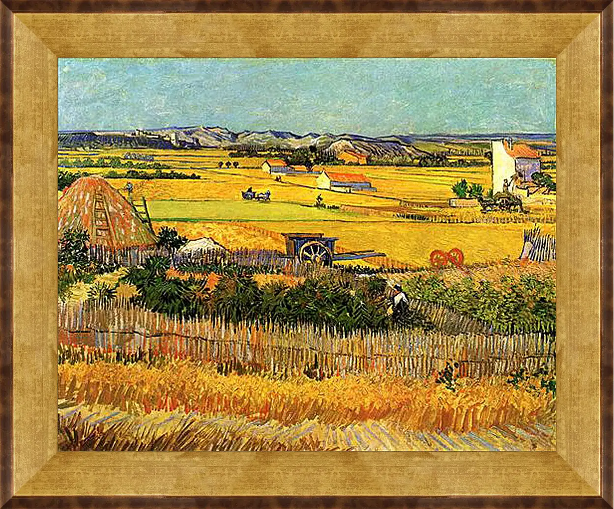 Картина в раме - Harvest at La Crau, with Montmajour in the Background. Винсент Ван Гог