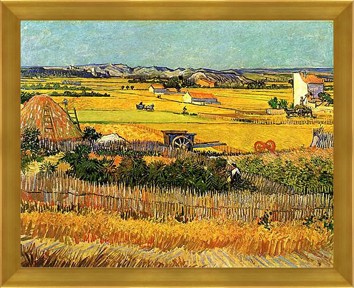 Картина в раме - Harvest at La Crau, with Montmajour in the Background. Винсент Ван Гог