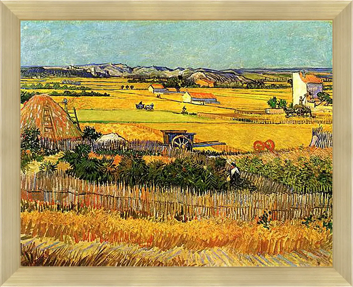 Картина в раме - Harvest at La Crau, with Montmajour in the Background. Винсент Ван Гог