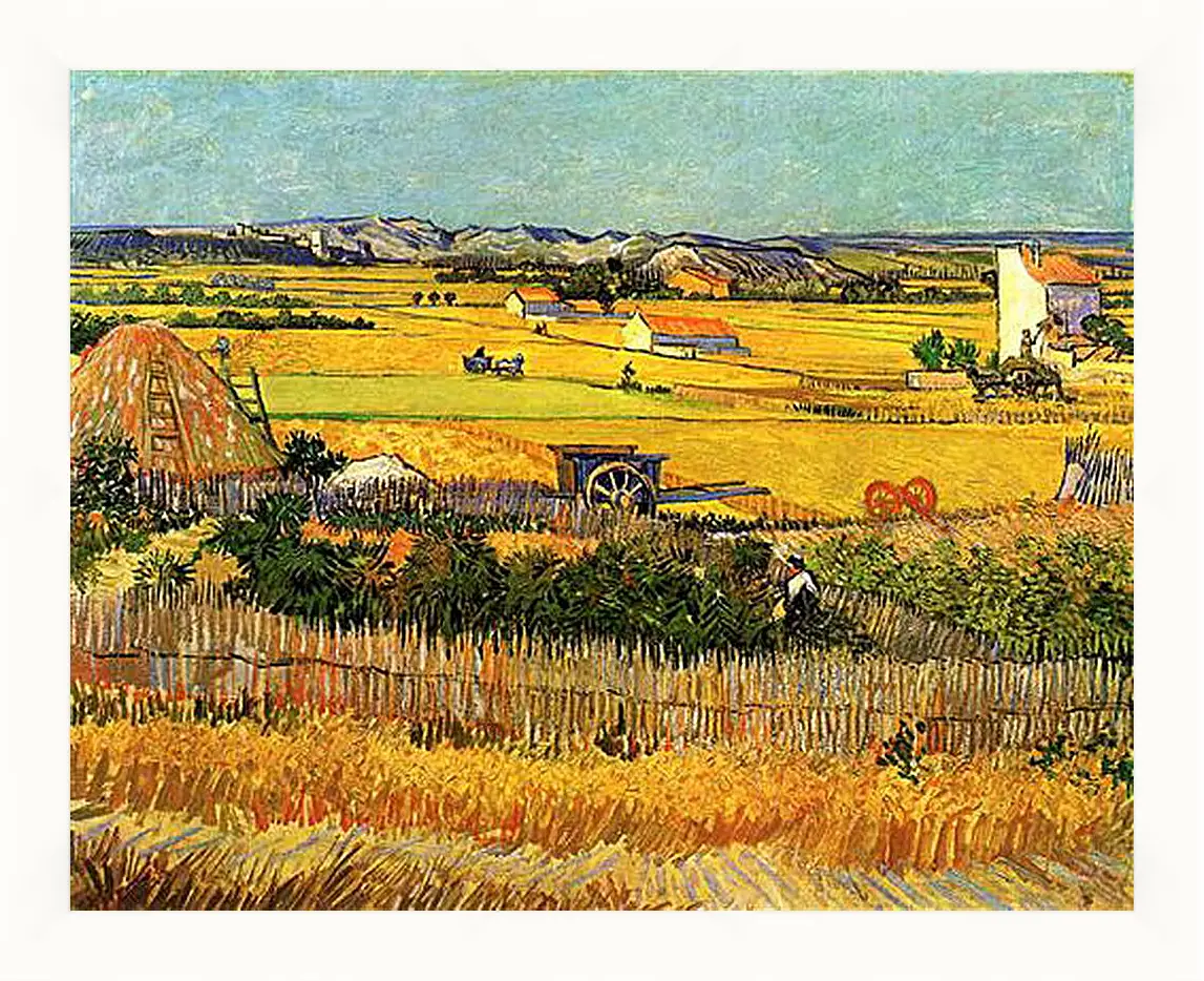 Картина в раме - Harvest at La Crau, with Montmajour in the Background. Винсент Ван Гог