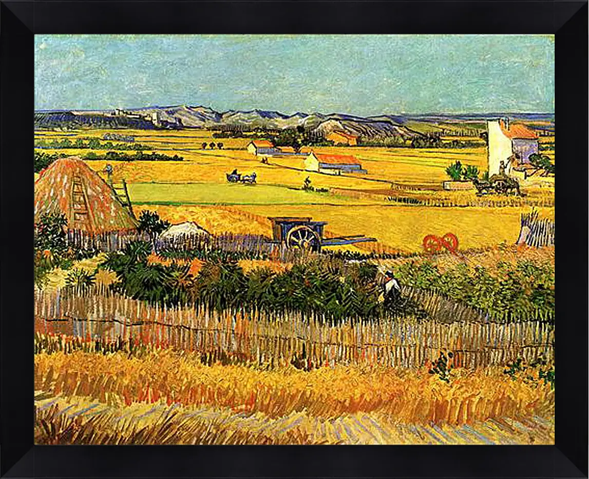 Картина в раме - Harvest at La Crau, with Montmajour in the Background. Винсент Ван Гог