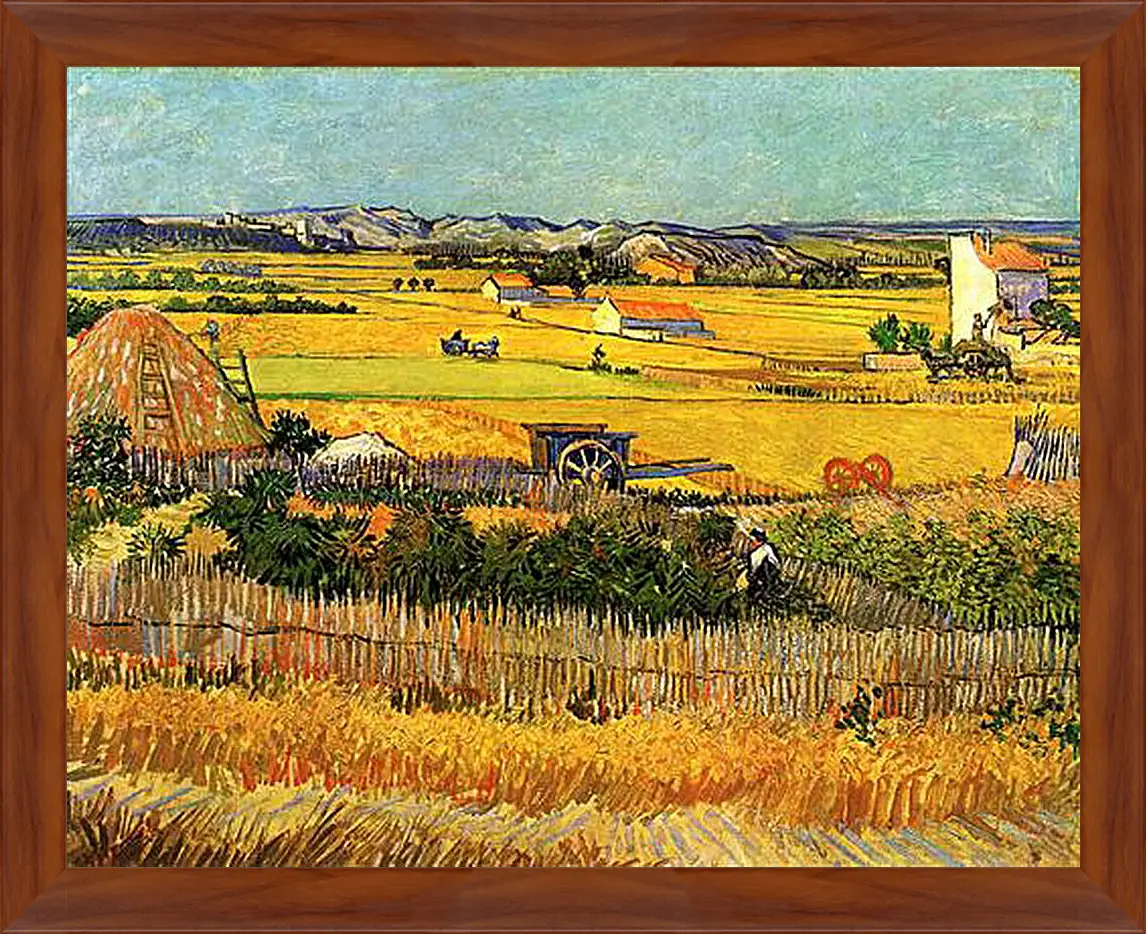 Картина в раме - Harvest at La Crau, with Montmajour in the Background. Винсент Ван Гог