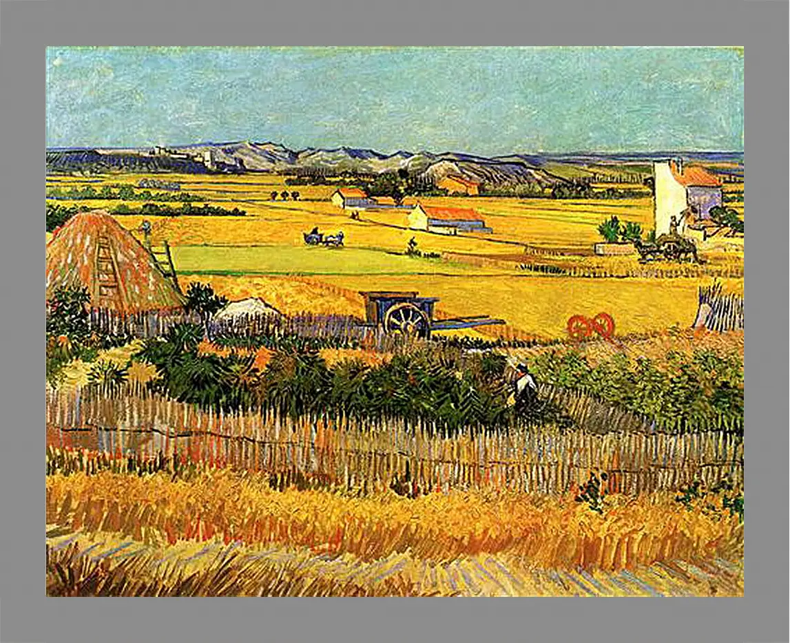 Картина в раме - Harvest at La Crau, with Montmajour in the Background. Винсент Ван Гог