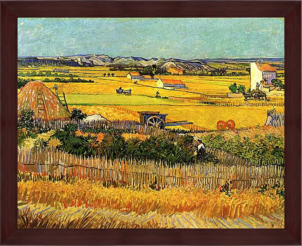 Картина в раме - Harvest at La Crau, with Montmajour in the Background. Винсент Ван Гог