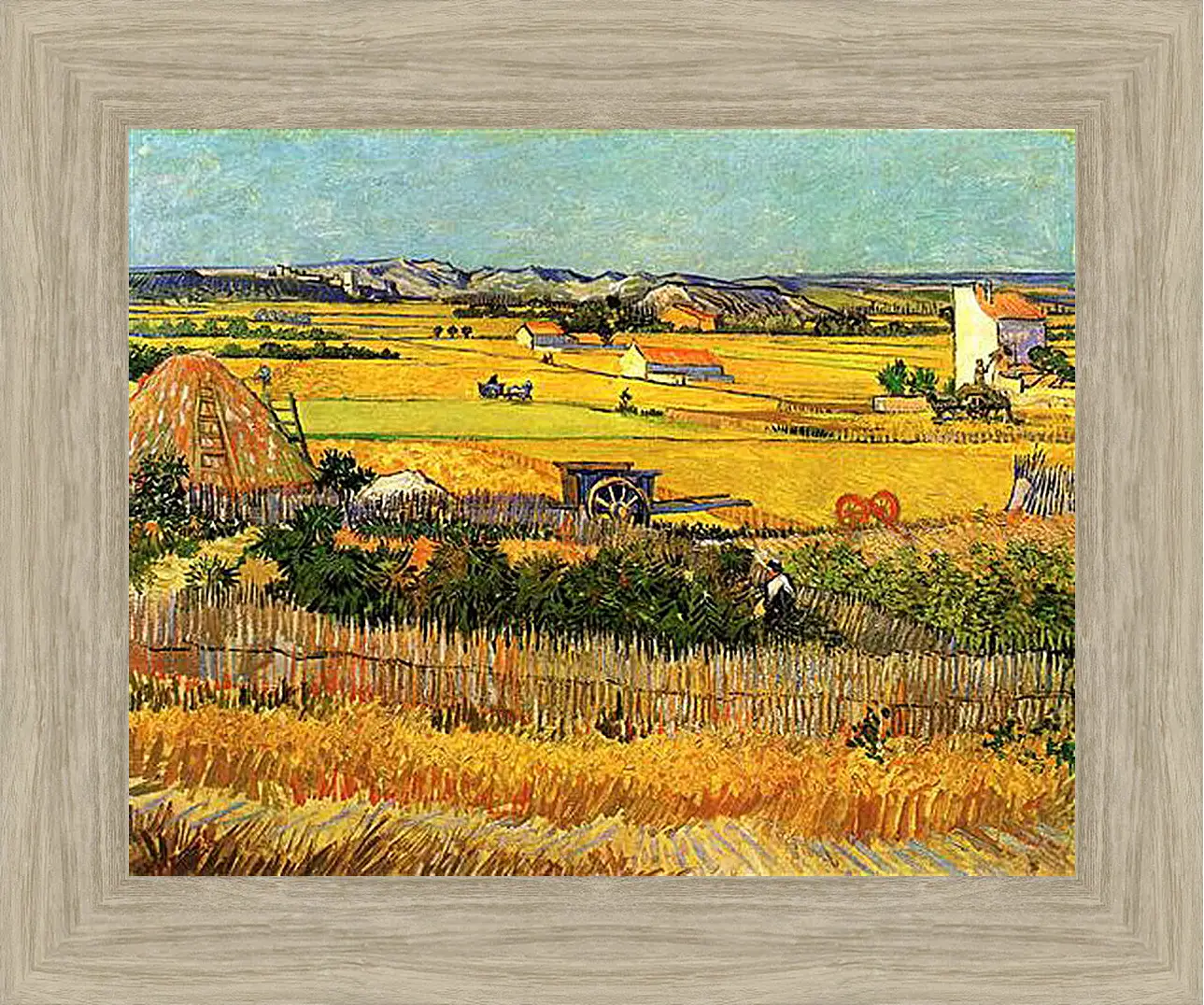 Картина в раме - Harvest at La Crau, with Montmajour in the Background. Винсент Ван Гог