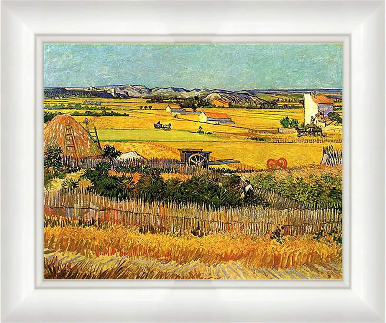 Картина в раме - Harvest at La Crau, with Montmajour in the Background. Винсент Ван Гог