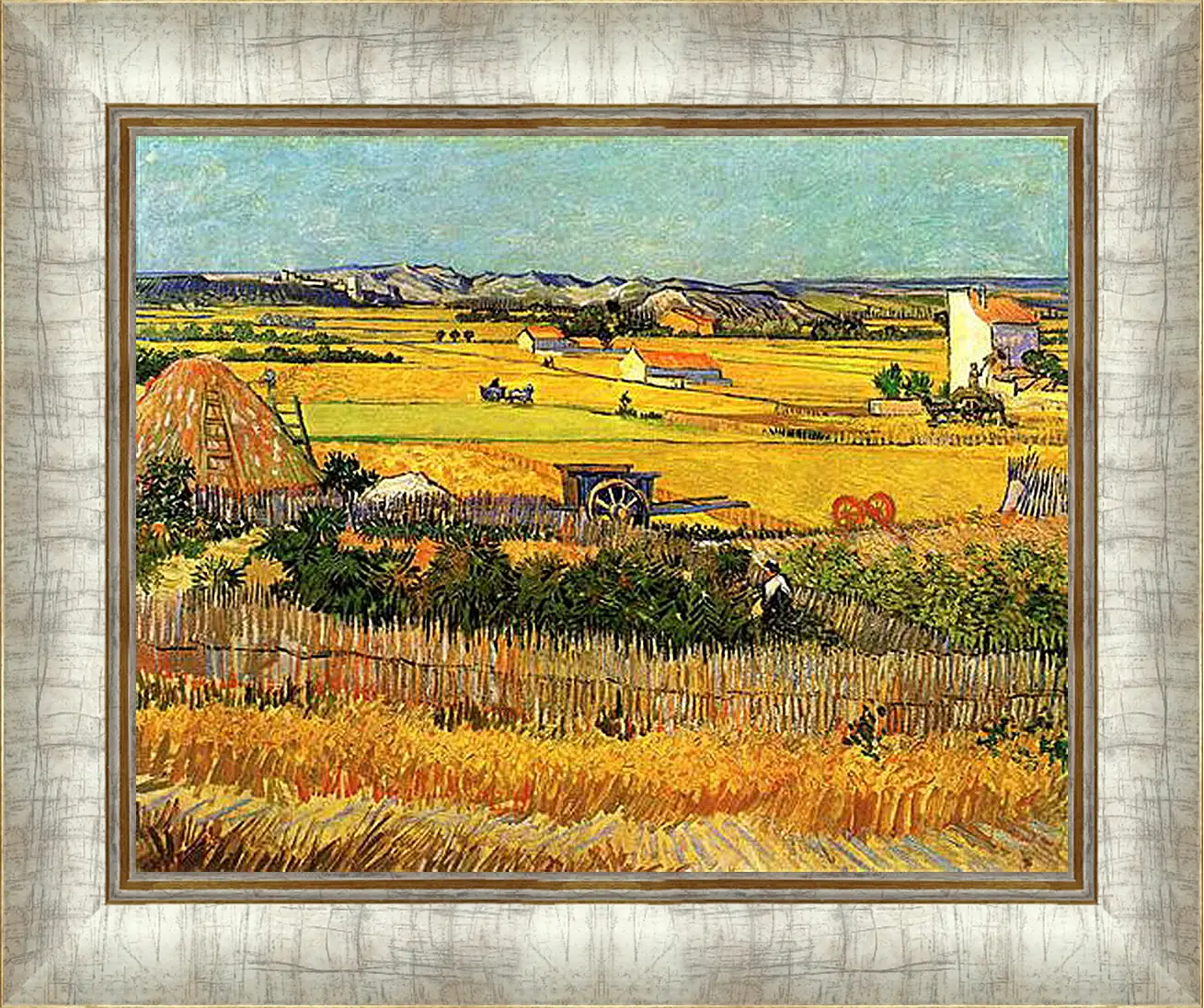 Картина в раме - Harvest at La Crau, with Montmajour in the Background. Винсент Ван Гог