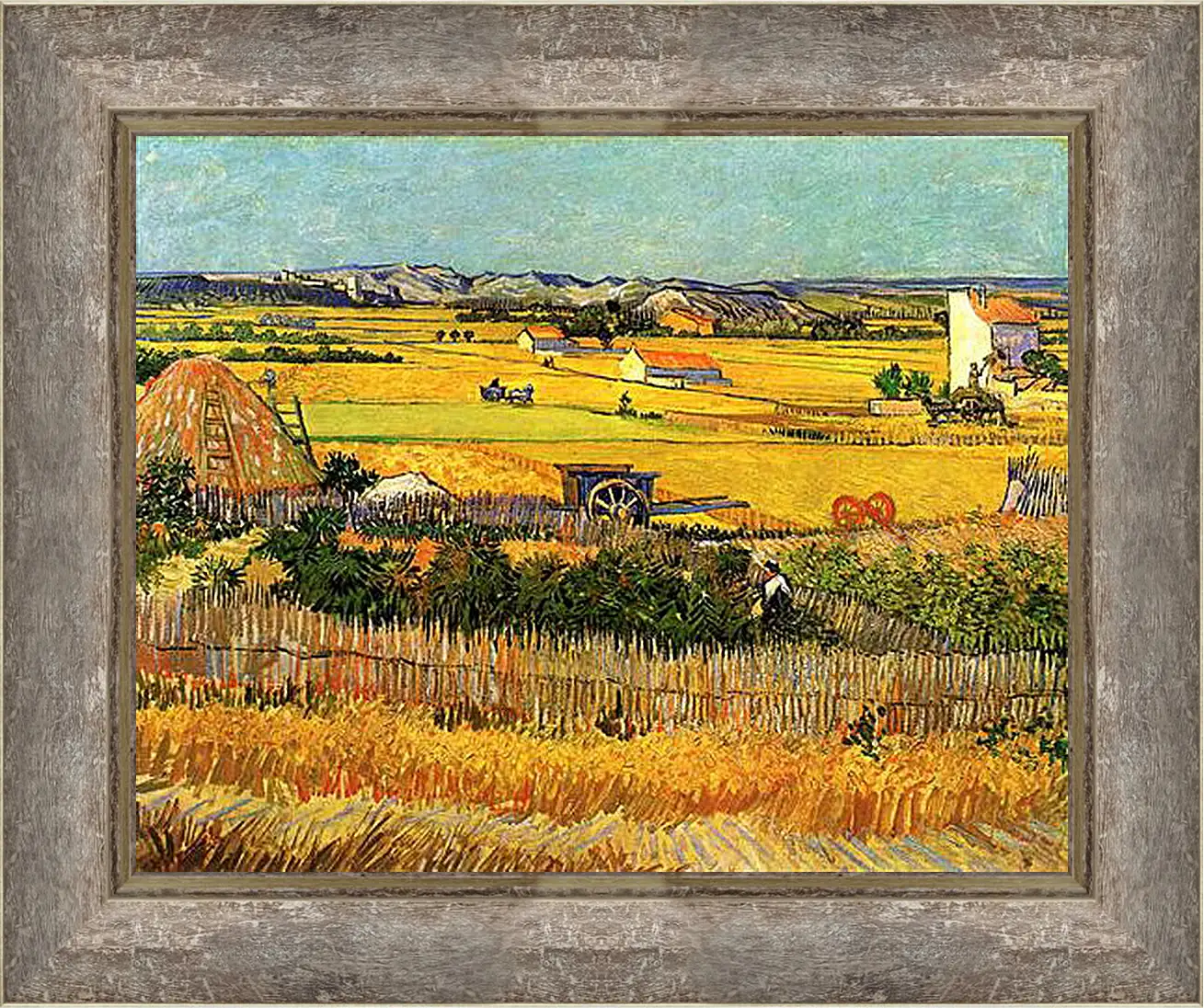 Картина в раме - Harvest at La Crau, with Montmajour in the Background. Винсент Ван Гог