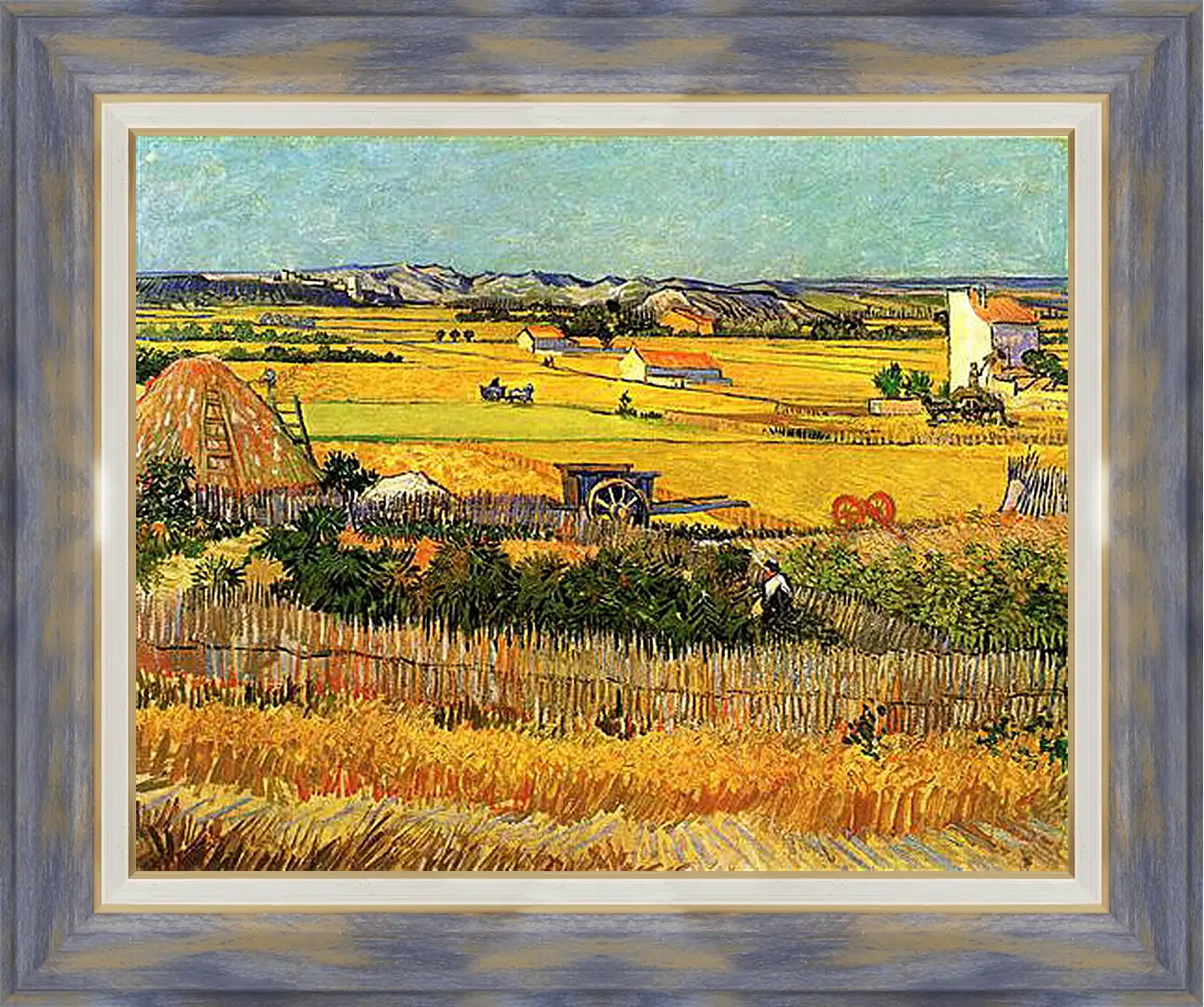 Картина в раме - Harvest at La Crau, with Montmajour in the Background. Винсент Ван Гог