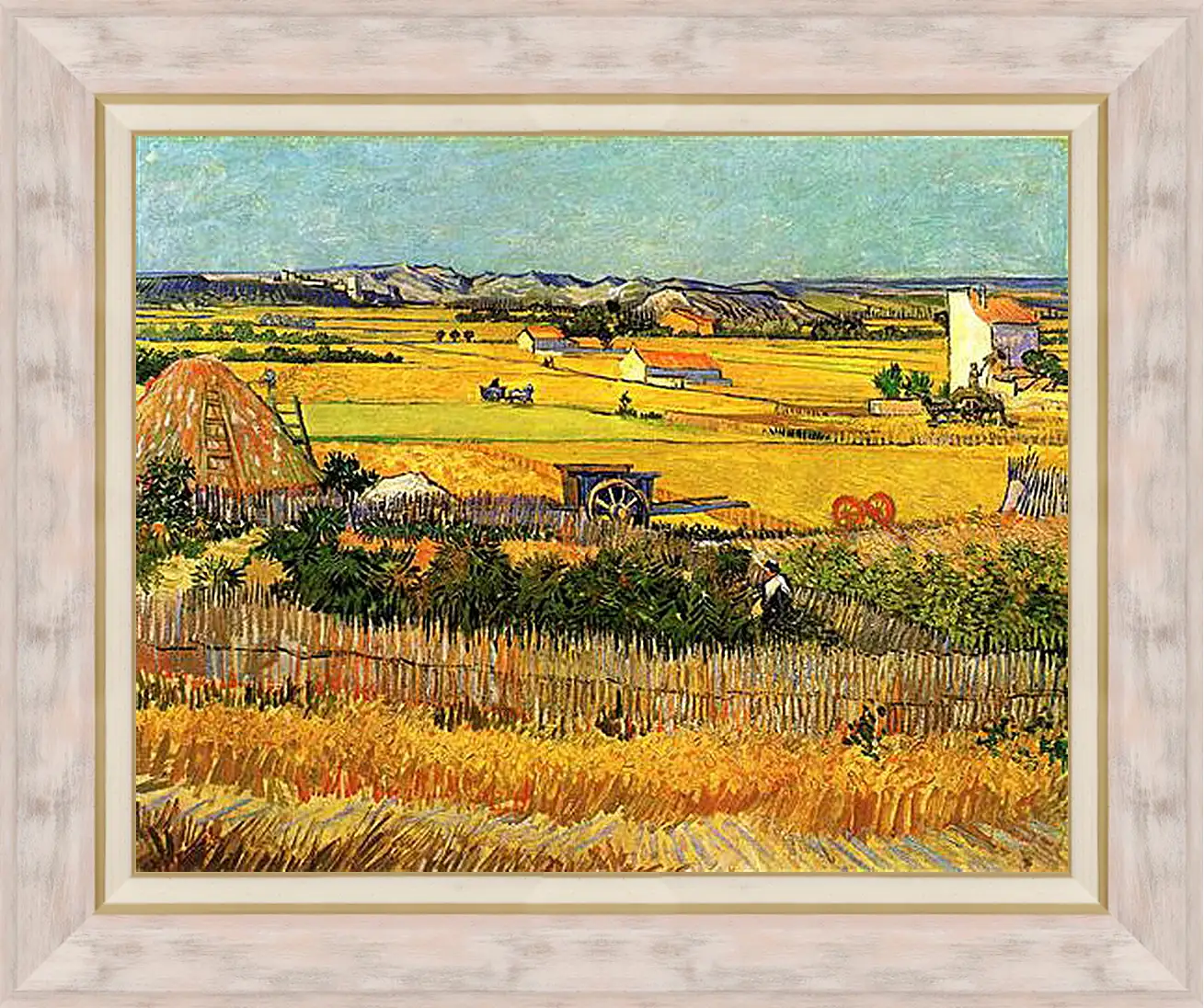 Картина в раме - Harvest at La Crau, with Montmajour in the Background. Винсент Ван Гог