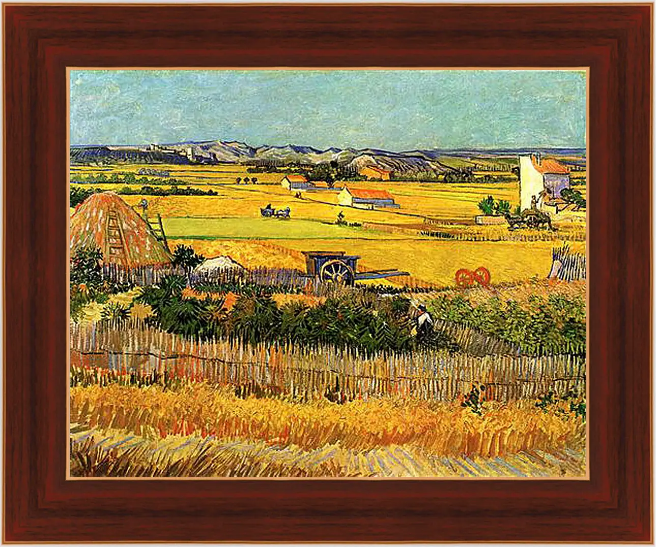 Картина в раме - Harvest at La Crau, with Montmajour in the Background. Винсент Ван Гог