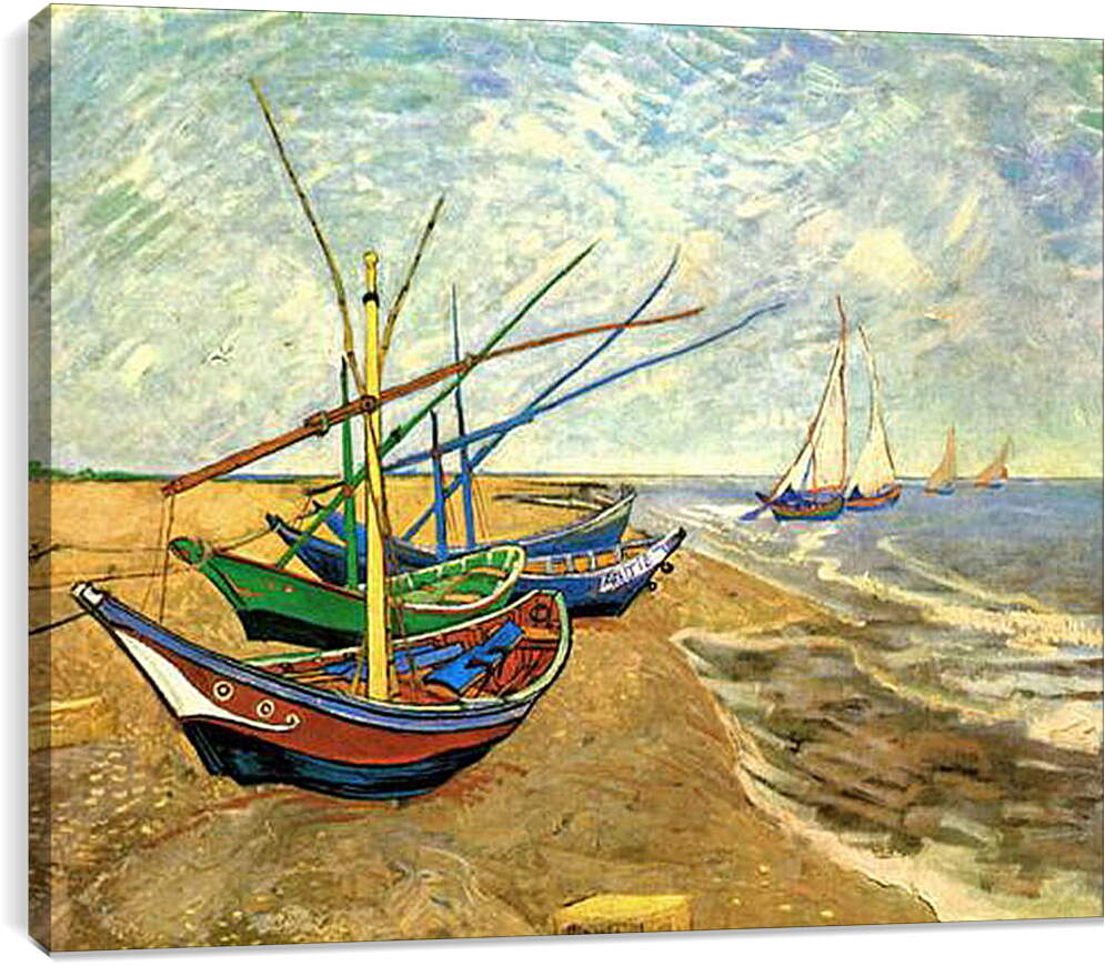 Постер и плакат - Fishing Boats on the Beach at Saintes-Maries. Винсент Ван Гог