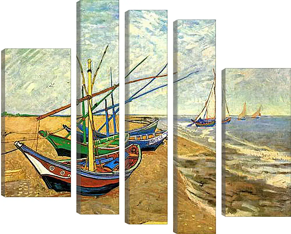 Модульная картина - Fishing Boats on the Beach at Saintes-Maries. Винсент Ван Гог