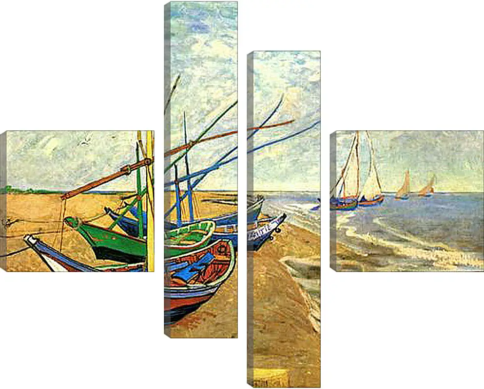 Модульная картина - Fishing Boats on the Beach at Saintes-Maries. Винсент Ван Гог