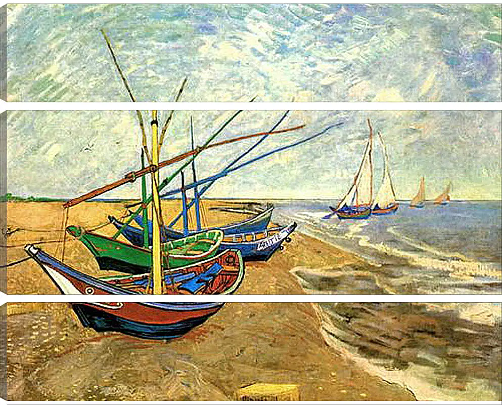 Модульная картина - Fishing Boats on the Beach at Saintes-Maries. Винсент Ван Гог