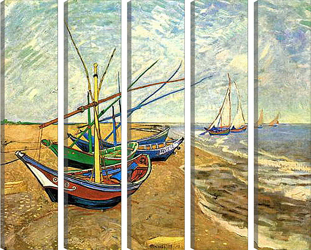 Модульная картина - Fishing Boats on the Beach at Saintes-Maries. Винсент Ван Гог