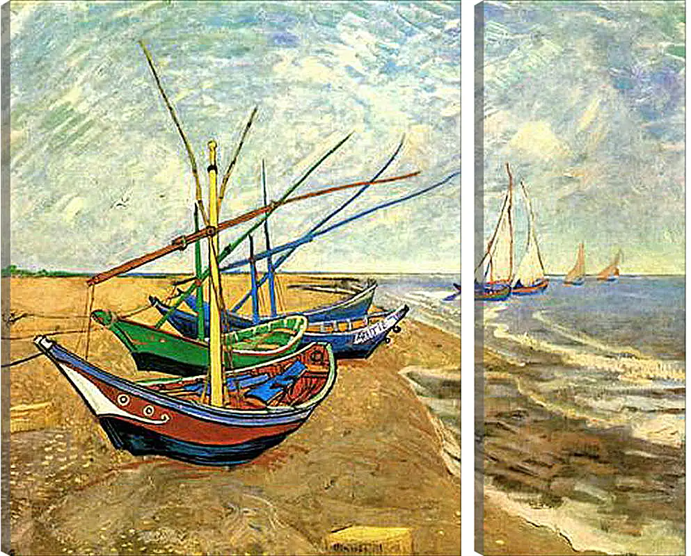 Модульная картина - Fishing Boats on the Beach at Saintes-Maries. Винсент Ван Гог