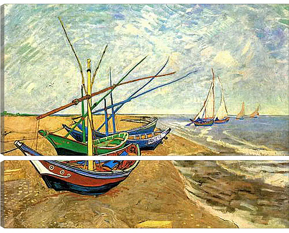 Модульная картина - Fishing Boats on the Beach at Saintes-Maries. Винсент Ван Гог