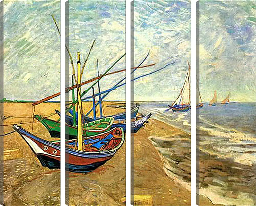 Модульная картина - Fishing Boats on the Beach at Saintes-Maries. Винсент Ван Гог