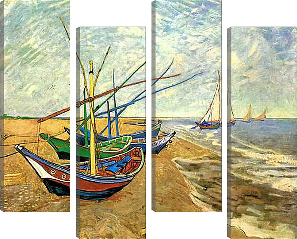 Модульная картина - Fishing Boats on the Beach at Saintes-Maries. Винсент Ван Гог