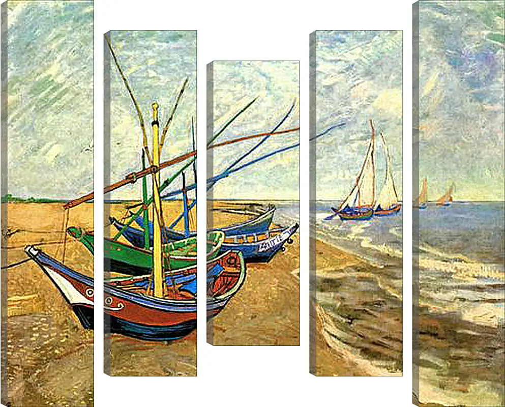 Модульная картина - Fishing Boats on the Beach at Saintes-Maries. Винсент Ван Гог