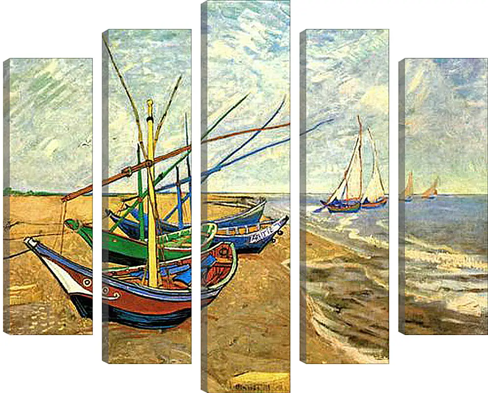 Модульная картина - Fishing Boats on the Beach at Saintes-Maries. Винсент Ван Гог