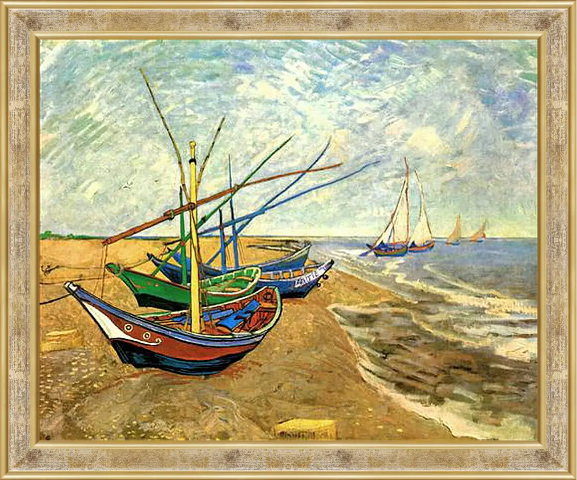 Картина в раме - Fishing Boats on the Beach at Saintes-Maries. Винсент Ван Гог