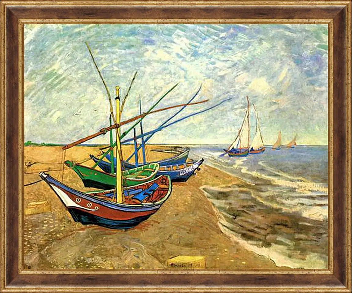 Картина в раме - Fishing Boats on the Beach at Saintes-Maries. Винсент Ван Гог