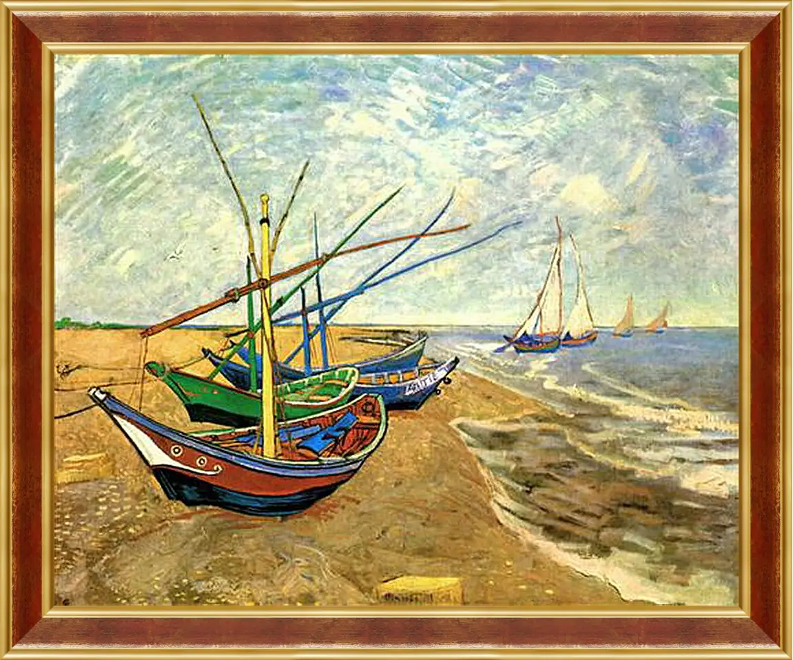 Картина в раме - Fishing Boats on the Beach at Saintes-Maries. Винсент Ван Гог