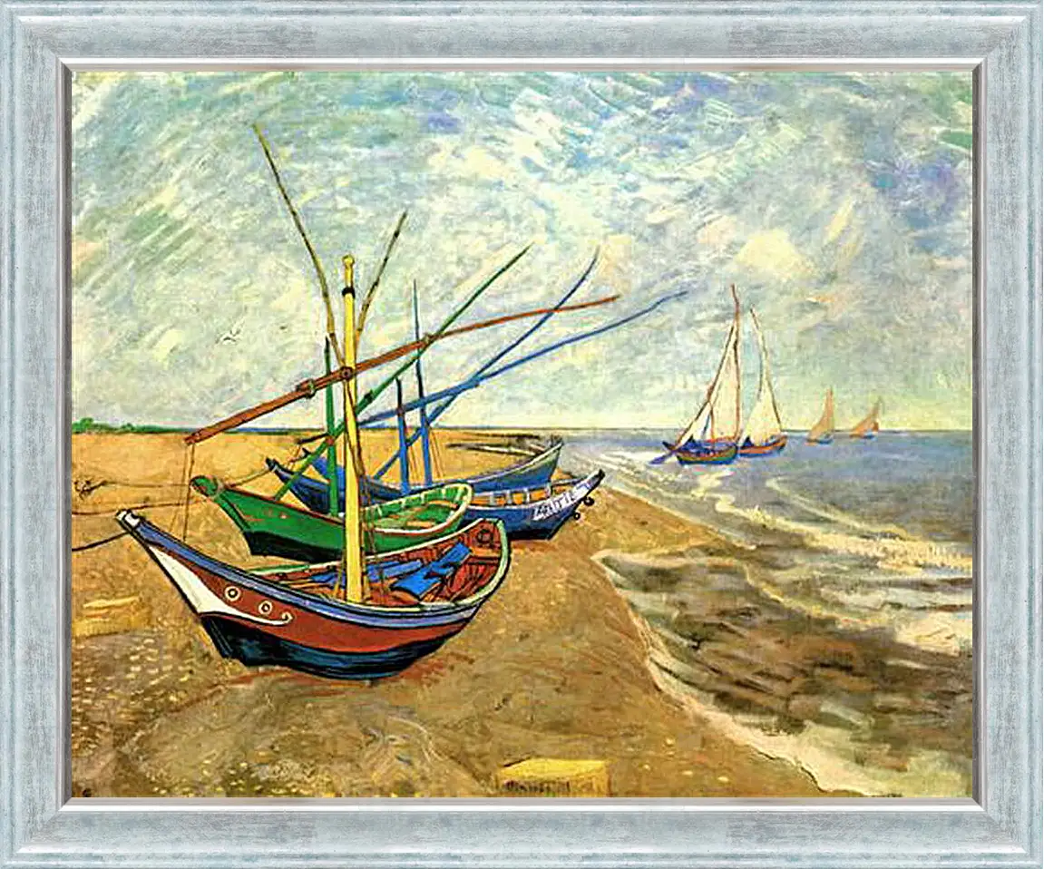 Картина в раме - Fishing Boats on the Beach at Saintes-Maries. Винсент Ван Гог